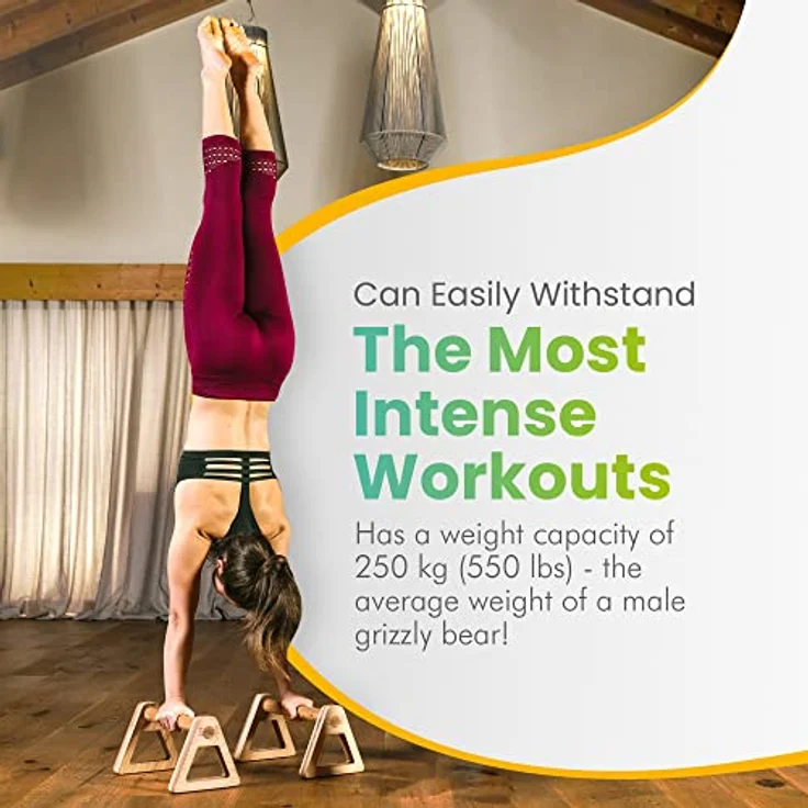 WOODPOWER® PowerBars Holz-Parallettes gelenkschonende Liegestützgriffe, Handstand-Barren & Minibarren, rutschfest für Indoor & Outdoor für Calisthenics, Körpergewichtstraining & Yoga (2 Stück) XL – Bild 4
