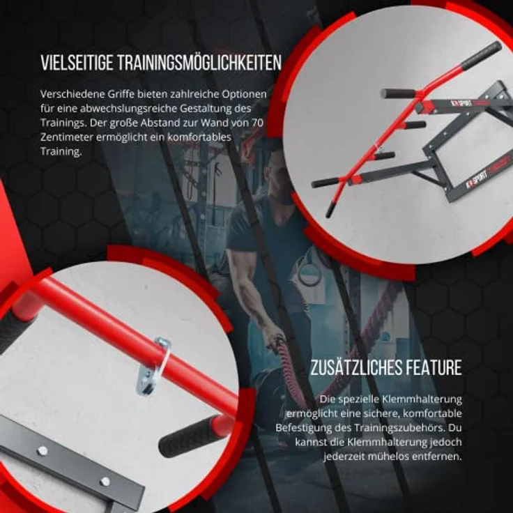 K-Sport: Klimmzugstange zur Wandmontage mit Pull-Up Bar & 3 verschiedenen Griffen I Klimmzugturm für Muskeltraining I Pull Up Mate, inkl. E-Book – Bild 2