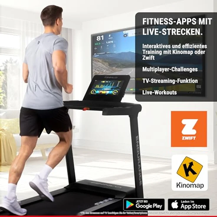 HAMMER Finnlo Laufband Endurance TFT, 41 Programme, 24 km/h, Kinomap und Zwift kompatibel, 15.1 Zoll TFT Monitor, 6,5 PS Motor, Bluetooth, 2 USB-Anschlüsse – Bild 3