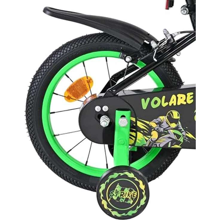 Volare Kinderfahrrad Strike 14 Zoll für Jungen – Schwarz-Grün, zwei Handbremsen, abnehmbare Stützräder, höhenverstellbarer Sattel und Lenker, geschlossener Kettenschutz – Bild 3