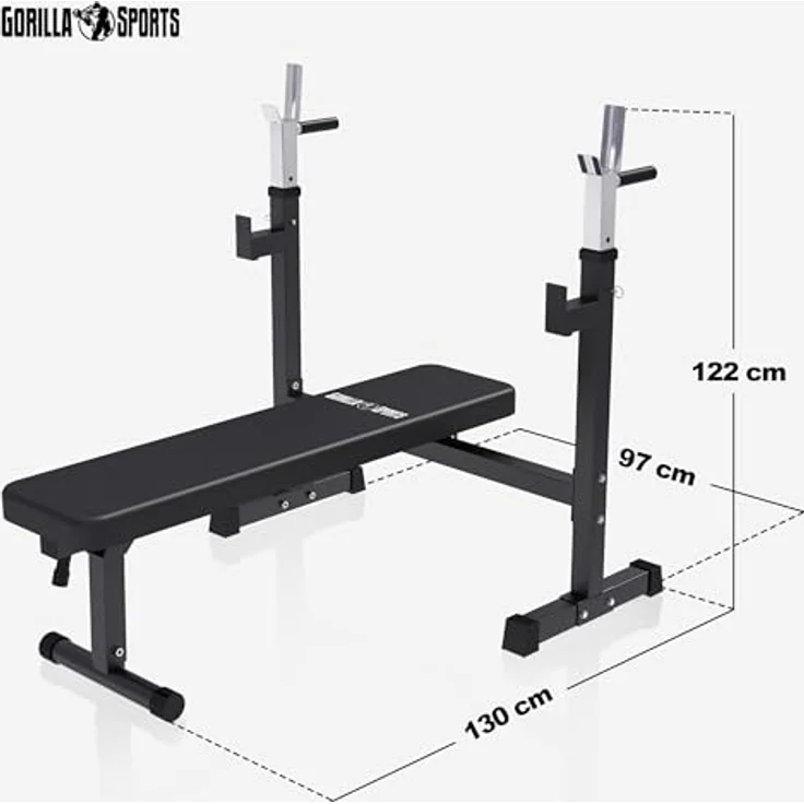 GORILLA SPORTS® Hantelbank klappbar mit Ablage, 170 cm Langhantel, 35 cm Kurzhantel, 120 cm SZ Stange, Gewichtsset 40/70/100 kg, bis 300 kg, Schwarz - Trainingsstation für Ganzkörper-Workout – Bild 2
