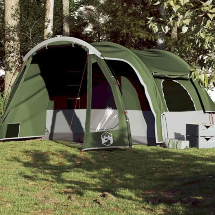 vidaXL Familienzelt, 6-Personen Campingzelt mit Steckverbindungssystem, wasserdichtes Kabinenzelt mit E-Anschluss, Wurfzelt, Grün aus 185T Polyester – Bild 2