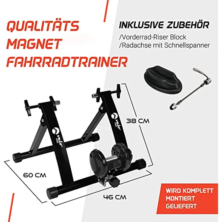 Velo Pro Turbo Trainer für Berg und Rennrad, 6-stufiger Widerstand, leiser Betrieb, klappbar, schwarz – Bild 2