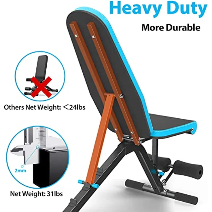 JX FITNESS Hantelbank Verstellbar Multifunktions 90 Grad Fitness Trainingsbank als Schrägbank Flachbank Negativbank für Sit-ups Bizeps-Übung und Rückentrainer, Beinstütze Bauch Übung – Bild 2