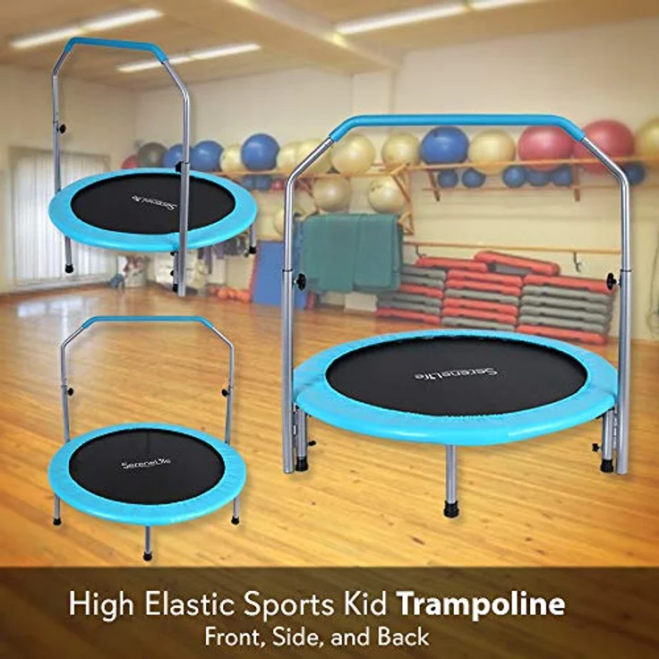 SereneLife Tragbares und faltbares Trampolin – 101,6 cm In-Home Mini Rebounder mit verstellbarem Handlauf, Fitness-Körperübung, federfrei sicher für Kinder – SLELT403 – Bild 5