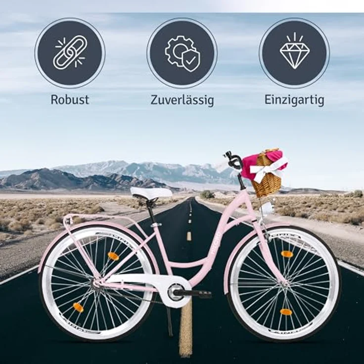 Milordbikes City-Fahrrad, Pink, 46 cm, Metallrahmen, Freizeit- und Sportbike mit Aluminiumfelgen und Trägersystem – Bild 5