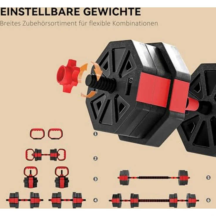 SPORTNOW 6-in-1 Hantelset, verstellbares Kurzhantel- und Langhantelset mit 20 KG Gewicht, rutschfester Griff und kompakte Lagerung für Zuhause – Bild 4