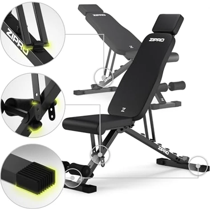 ZIPRO Hantelbank Klappbar, 7-fach verstellbare Schrägbank bis 300 kg, multifunktionale Trainingsbank für Zuhause, schwarz – Bild 4