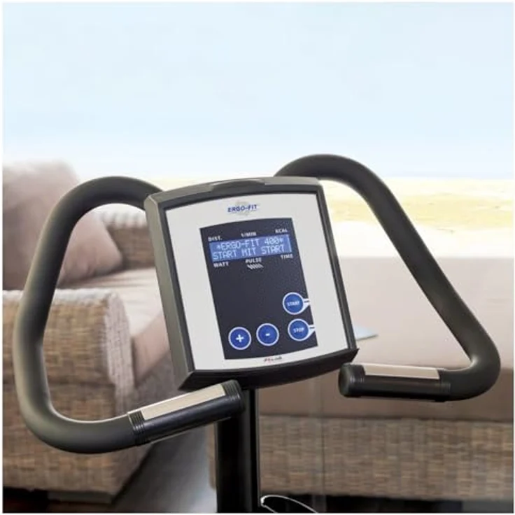 Ergo Fit Ergometer Cycle 400 Home, Fahrradergometer mit extra breitem Durchstieg und pulsgesteuerten Trainingsprogrammen, schwarz – Bild 4