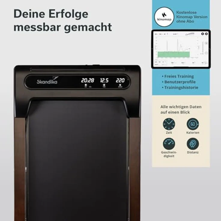 Skandika Walking Pad Nordik K6-H, Laufband für zuhause mit Eichen Massivholz, 6 km/h, LED-Display, Fernbedienung, Kinomap, leises und kompaktes Fitnessgerät für Ausdauertraining im Büro und Home Office – Bild 5