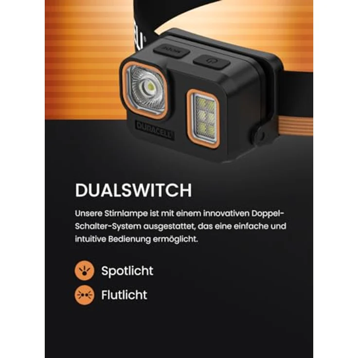 Duracell LED Stirnlampe DH500R Core, 500 Lumen, fokussierbar, 40 m Leuchtweite, Rotlichtfunktion, USB-C wiederaufladbar, spritzwassergeschützt – Bild 5