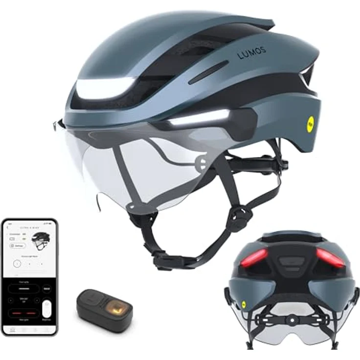 Lumen Labs Lumos Ultra E-Bike Helm MIPS, innovativer Sicherheitshelm mit integrierten Blinklichtern, USB-C-Ladung, Dunkelblau, M/L – Bild 1