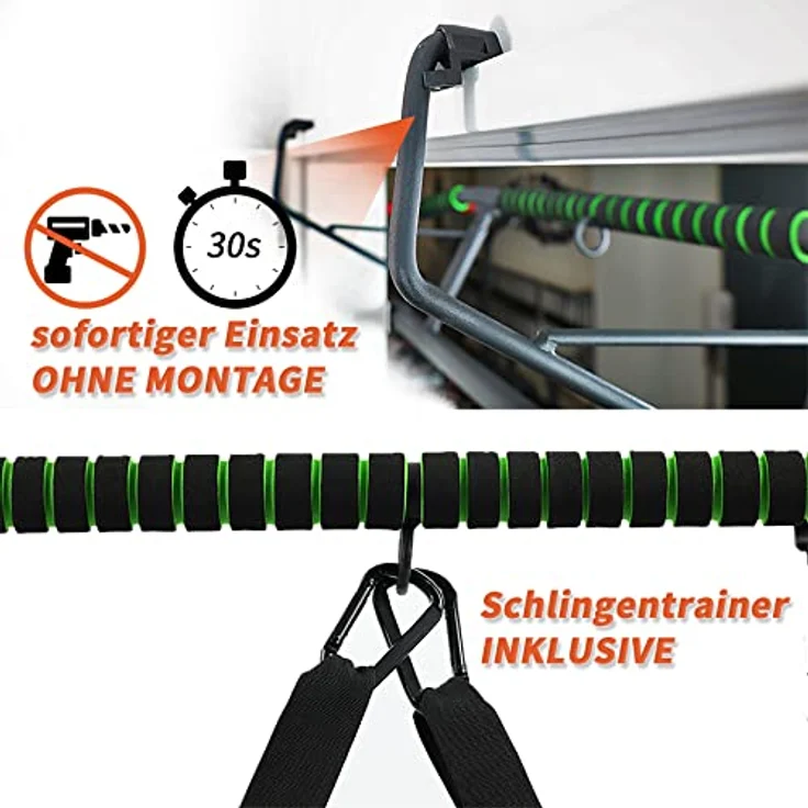 DH FitLife Klimmzugstange Türrahmen ohne Schrauben | Pull up bar Doorway | Rückentrainer inkl. Schlingentrainer | Für Tür 70-92cm, Schwarz – Bild 3