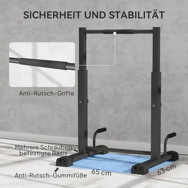 SPORTNOW Dip-Station, höhenverstellbar für Krafttraining und Calisthenics, bis 540 kg belastbar, schwarz, 2-tlg. mit Push-Up-Ständern – Bild 5