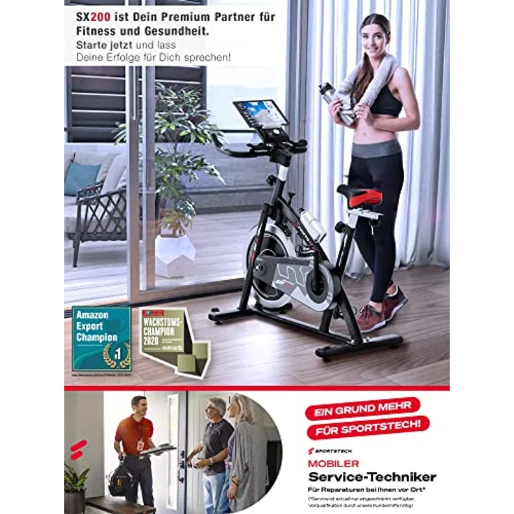 Sportstech Ergometer Heimtrainer SX200 mit 22KG Schwungrad & Multiplayer APP | Hometrainer Fahrrad für Zuhause | Trainingsgeräte für das Ausdauertraining | Fitness Exercise Bike, Schwarz - Preisvergleich – Bild 2