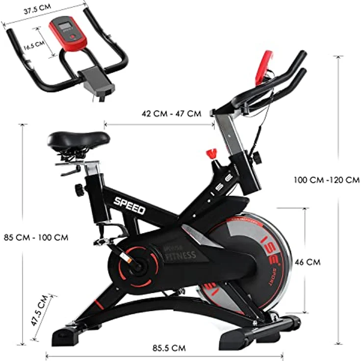 ISE Ergometer Heimtrainer Fahrrad, Indoor Cycling Bike mit Programm und Display, Armauflage, Pulsmesser, Fitnessbike Zuhause, SY-7005-1 – Bild 2