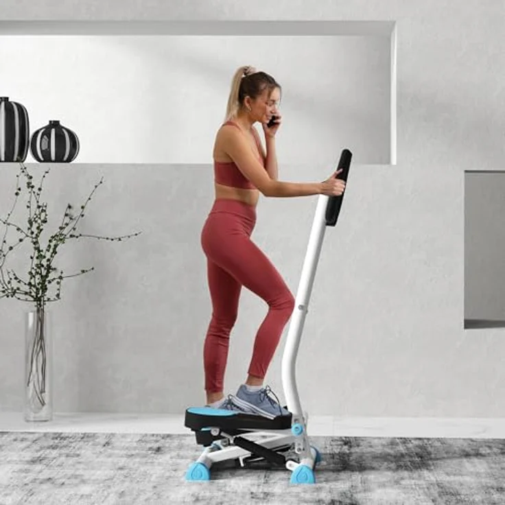 HOMCOM Stepper Fitness Swing Stepper mit LCD-Schirm und Handgriff bis 100 kg Blau – Bild 2