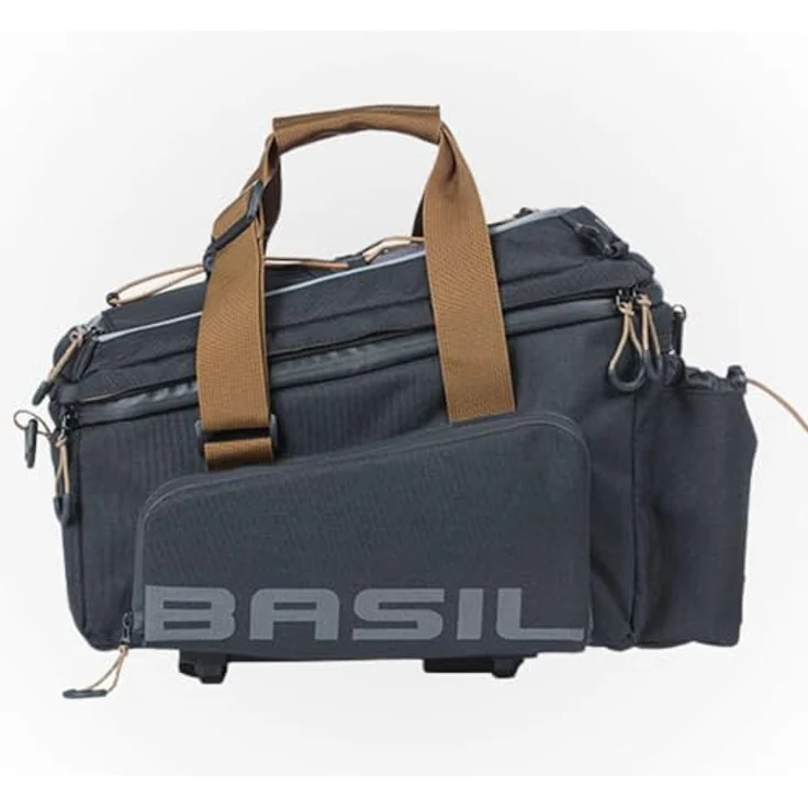 Basil Miles XL Pro, Velotasche für Gepäckträger, erweiterbar von 9 l auf 36 l, wasserdicht, schwarz mit hellgrünen Details, mit isolierendem Fach für Getränkeflasche und Kühlelementfächern – Bild 7