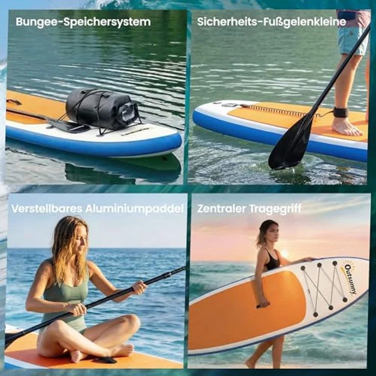 sportnow Outsunny Stand Up Paddling Board Set, Aufblasbar 305cm mit Paddel, orangefarbene EVA-Anti-Rutsch-Matte, max. 150kg Belastbarkeit, komplettes Zubehörset – Bild 5