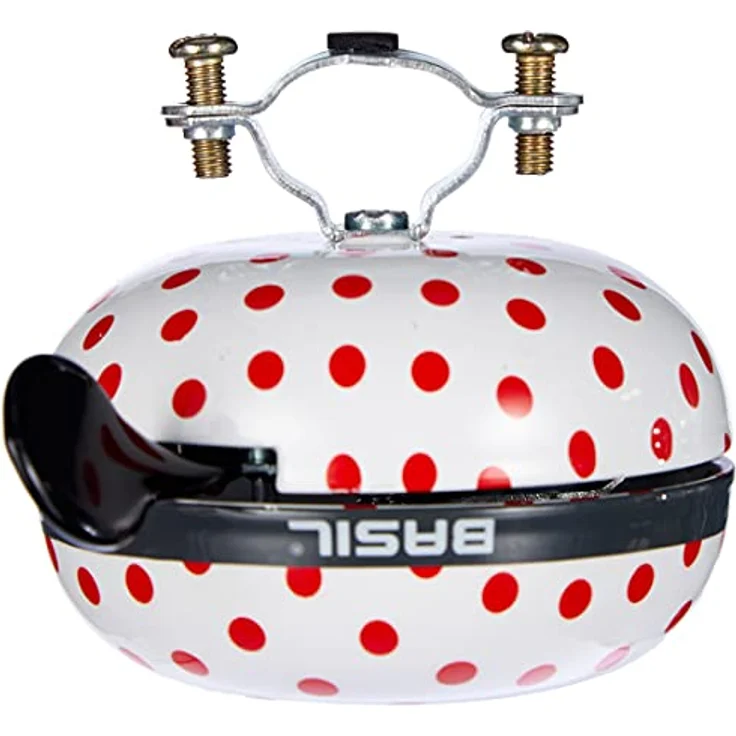 Basil Big Bell Polkadot Fahrradklingel, 80mm Ø, Weiß-rote Punkte, geeignet für Elektro-, City- und Kinderfahrräder – Bild 2