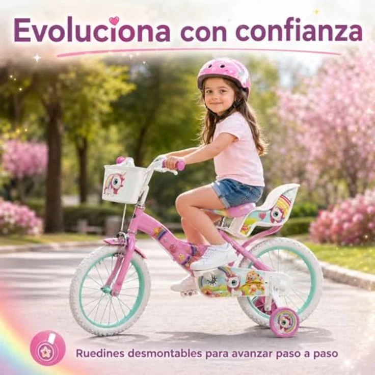 Toimsa Bikes Kinderfahrrad 16 Zoll Mädchenfahrrad mit Einhorn-Design, 1 Gang, Puppensitz, Korb und Stützräder – Bild 7