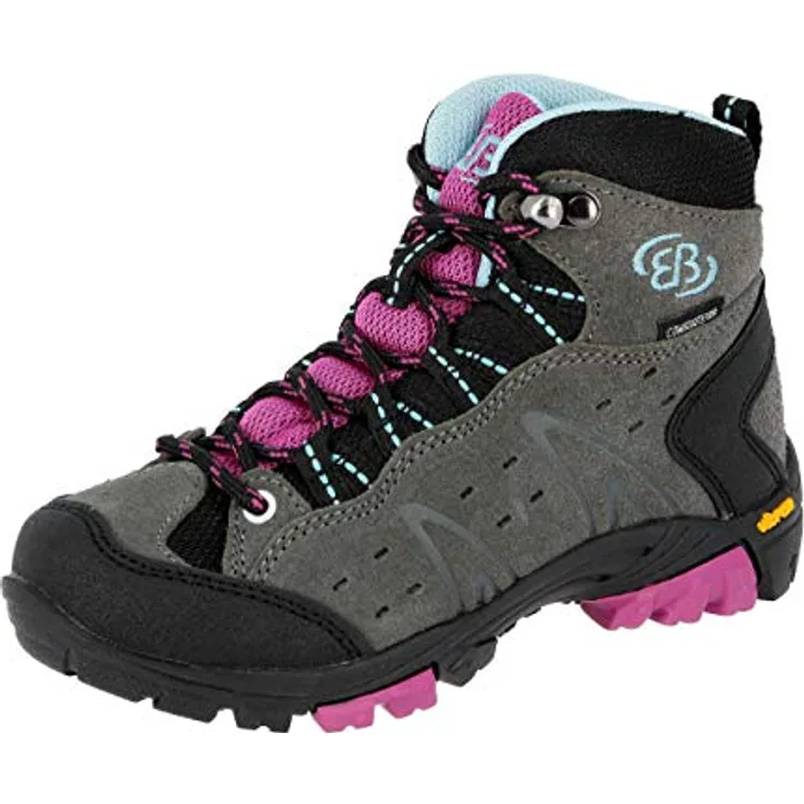 Brütting Mädchen Wanderschuhe Stiefel aus Veloursleder, grau, Größe 31 mit Schnürverschluss und 2 cm Blockabsatz