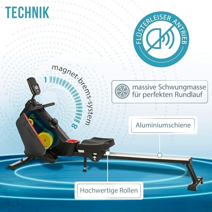 Christopeit RW 1000 Rudergerät – Magnetbremssystem, 8 Widerstandsstufen, Bluetooth, LCD-Display, klappbar, bis 120kg, Heimtrainer für Ganzkörpertraining – Bild 2