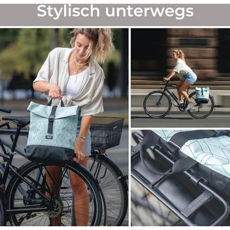LARKSON Tammo Bike Fahrradtaschen für Gepäckträger, 2-in-1 Rucksack & Gepäckträgertasche, Dunkelgrün, wasserabweisend, 14-19 Liter Volumen, gepolstertes Laptopfach bis 15.6 Zoll – Bild 2