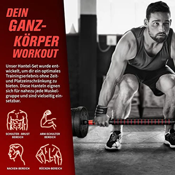 RE:SPORT 2 in 1 Hanteln Set 15 kg | Hantelset verstellbar | Kurzhantel & Langhantel | Sternverschlüsse & Verbindungsrohr – Bild 5