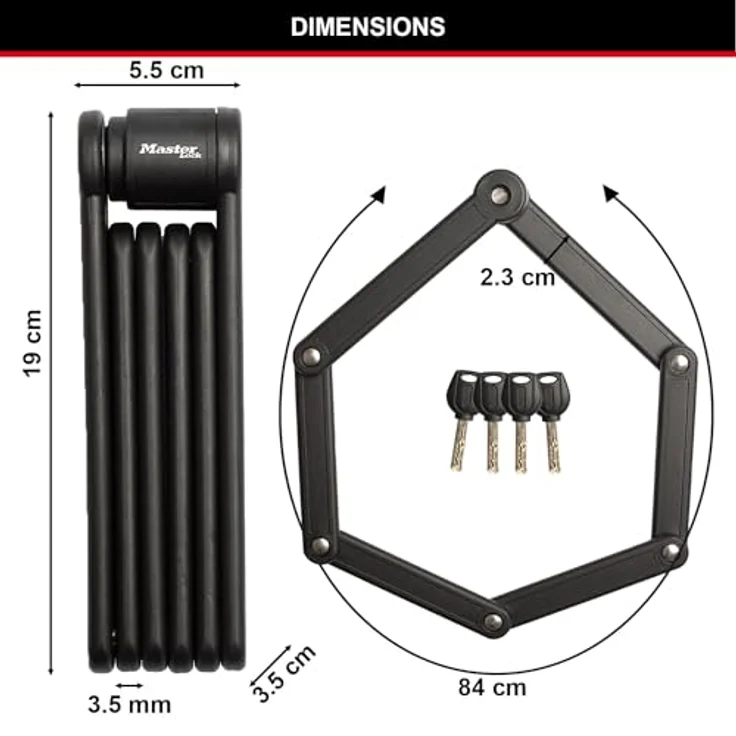Master Lock 8335EURDPRO, Veloschloss aus gehärtetem Stahl mit Polymerbeschichtung, 84 cm, inkl. Schlüssel und Schloss-Halter – Bild 5