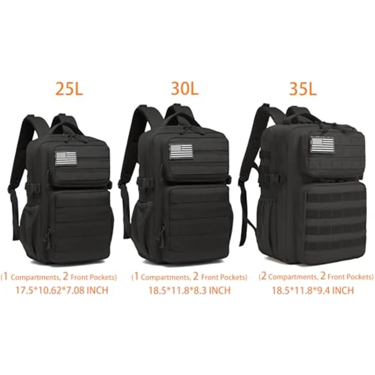 Wotony Militärischer Taktischer Rucksack, Wasserdichter 3-Tage-Assault Pack mit Molle-Tasche und Wasserflaschenhalter, Schwarz, 25L – Bild 4