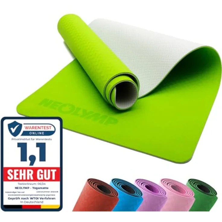 NEOLYMP Yogamatte, rutschfest und umweltfreundlich, 183 x 61 cm, 6 mm dick, mit Tragegurt und E-Book für Yogaübungen