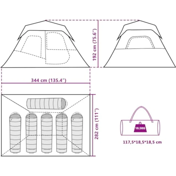 vidaXL Familienzelt, Campingzelt 6 Personen, Quick Release Wasserdicht, mit Insektenschutz, Grau Orange – Bild 3