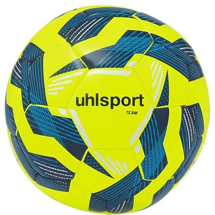 uhlsport Fußball Team-Fußbälle, langlebige Trainingsbälle aus thermoplastischem Polyurethan, Größe 3/4/5, Fluo gelb/Marine/weiß – Bild 1