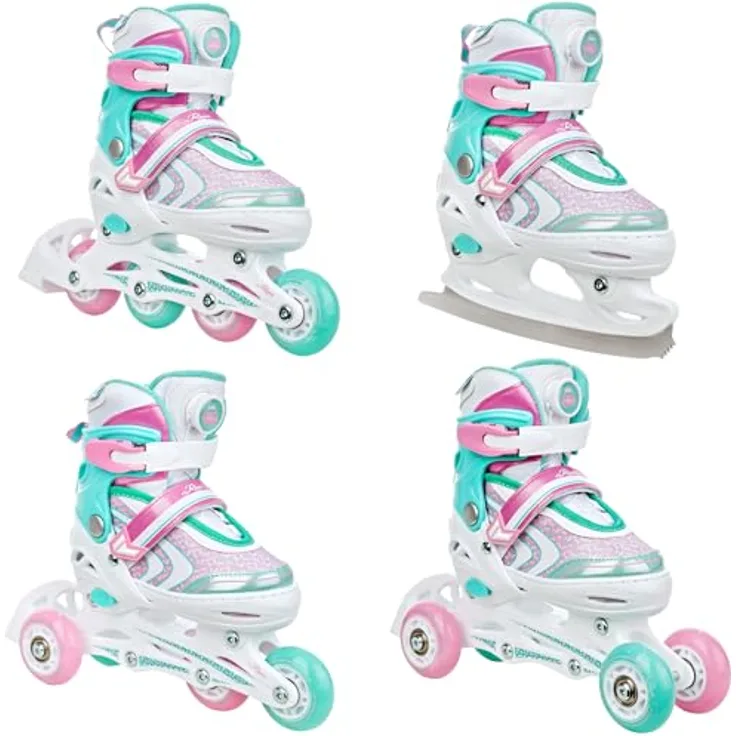 RAVEN 4in1 Inline Skates Lia Plus Mint, verstellbar von 27-30 (16,5-18,5 cm) mit LED-Rollen und robustem 3-fach-Verschluss
