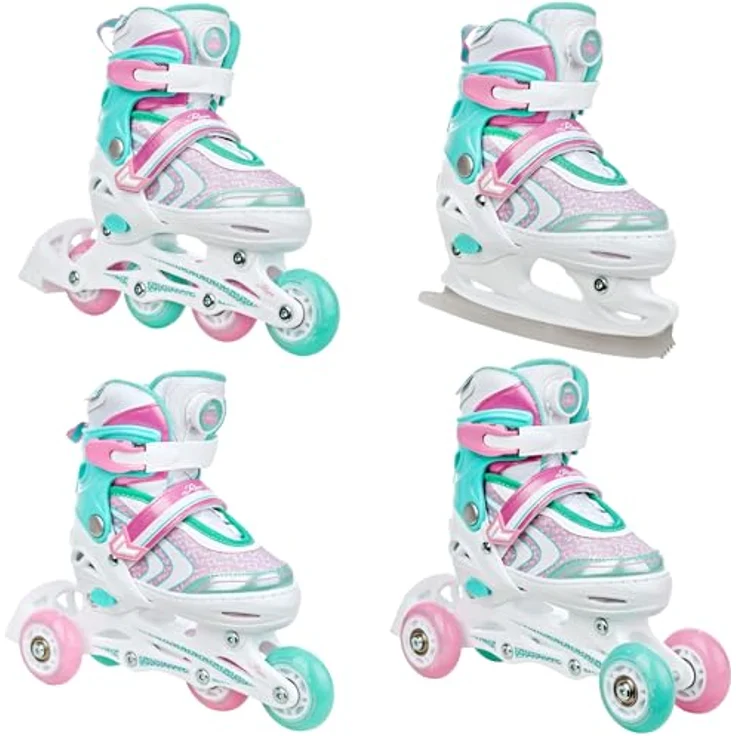 RAVEN 4in1 Inline Skates Lia Plus Mint, verstellbar von 27-30 (16,5-18,5 cm) mit LED-Rollen und robustem 3-fach-Verschluss – Bild 1