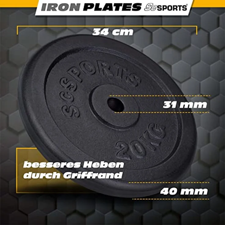 ScSPORTS® Hantelscheiben - Einzeln/Set, Ø 30/31 mm, Gusseisen, Gewichtswahl - Gewichtsscheiben, Set, Hantelgewichte, Fitness Scheiben, Gussscheiben, Gewichte für Hantel, Langhantel – Bild 4