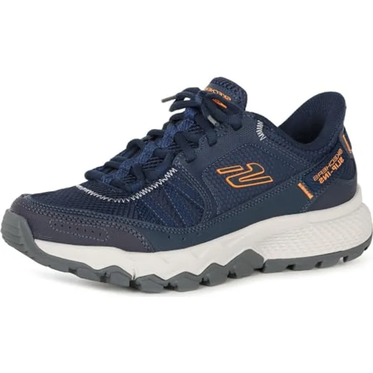 Skechers Slip-ins®: Dynamite AT - Wanderschuhe in Navy Leather/Textile mit orangefarbenen Akzenten, Größe 46