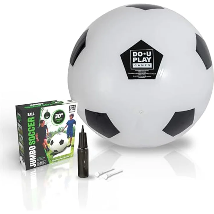 Hape DoUPlay Jumbo-Fußball, Ø 76 cm, aufblasbarer Riesen-Ball aus robustem Gummi, inkl. Handpumpe, für Kinder und Familie, ab 3 Jahren – Bild 1