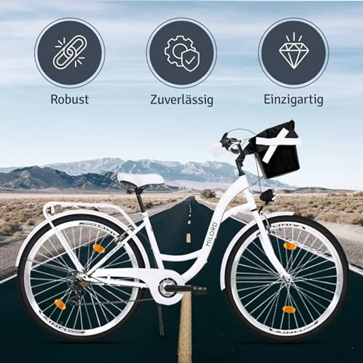 Milordbikes City-Fahrrad, Weiß, 46 cm mit Aluminiumfelgen und leicht rollenden City-Reifen – Bild 5