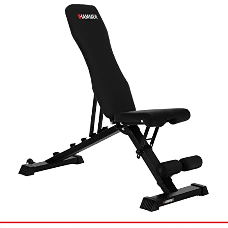 HAMMER Hantelbank Force 2.0, Schrägbank, Negativ-Einstellung, 99% vormontiert, 200 kg Gewichtsbelastung, Transportrollen, 123 x 52 x 120