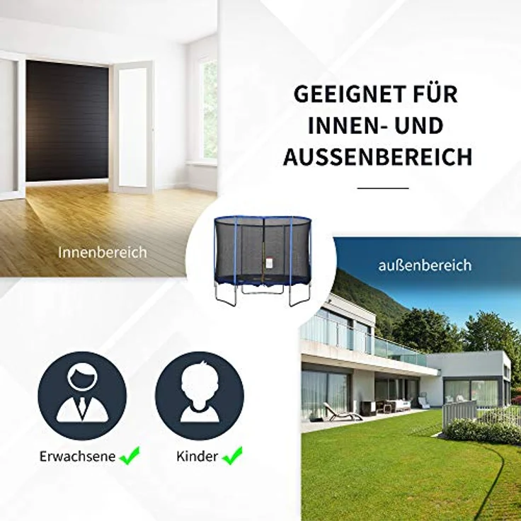 HOMCOM Trampolin mit Sicherheitsnetz Gartentrampolin für Innen- und Außenbereich Fitnesstrampolin für Kinder und Erwachsene Stahl Blau+Schwarz bis 113,6 kg Ø305 x 248H cm – Bild 3
