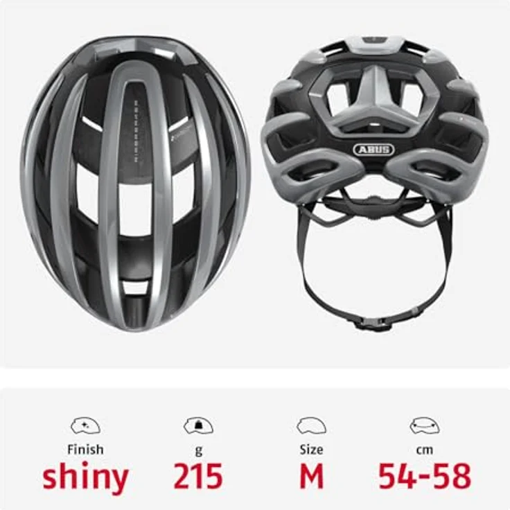 ABUS Rennradhelm AirBreaker 2.0, leichter Fahrradhelm mit hohem Belüftungskomfort, Aerodynamik und zusätzlichem Schutz, Größe M, Silber – Bild 3