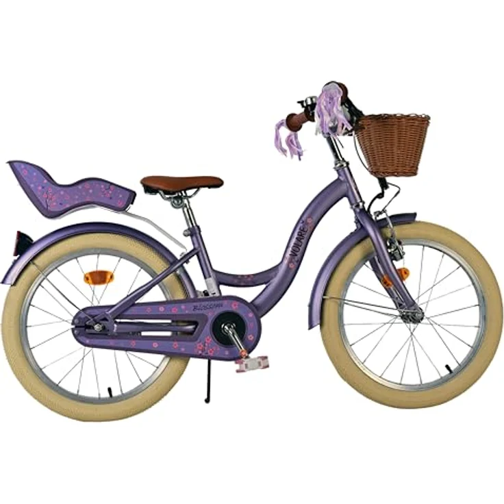 Volare Kinderfahrrad Blossom, 18 Zoll für Mädchen, lila, mit geschlossenen Kettenschutz, höhenverstellbarem Sattel und Lenker, Hand- und Rücktrittbremse – Bild 3