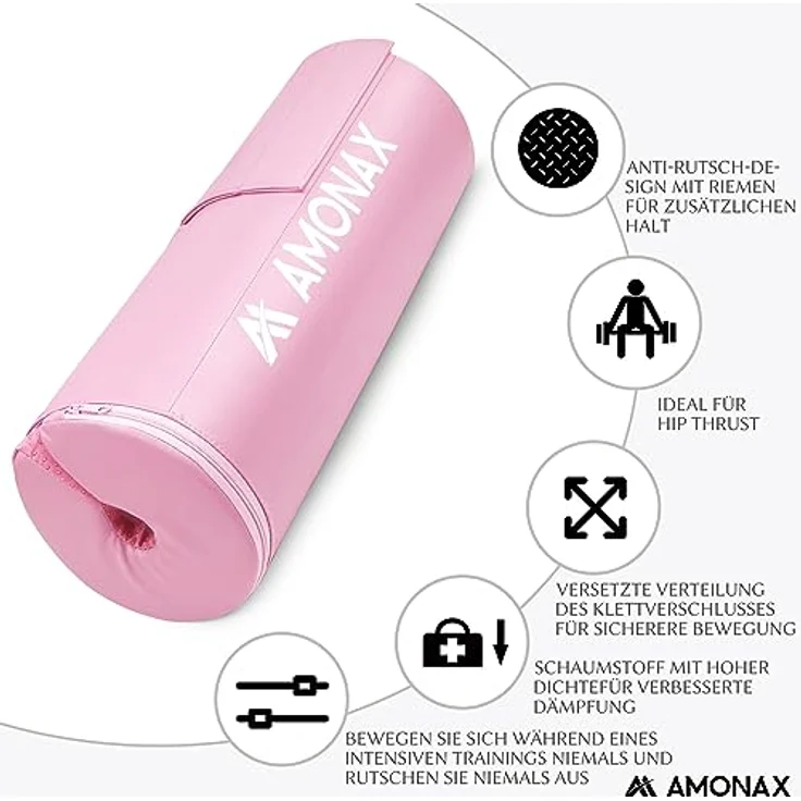 AMONAX Hip Thrust Langhantel Polster, Extra Dicke Barbell Pad, Strapazierfähiges Gym Zubehör, Fitness Polster für langhantel, langhantelpolsterung für Fitness Zubehör Damen und Herren (Rosa) – Bild 2
