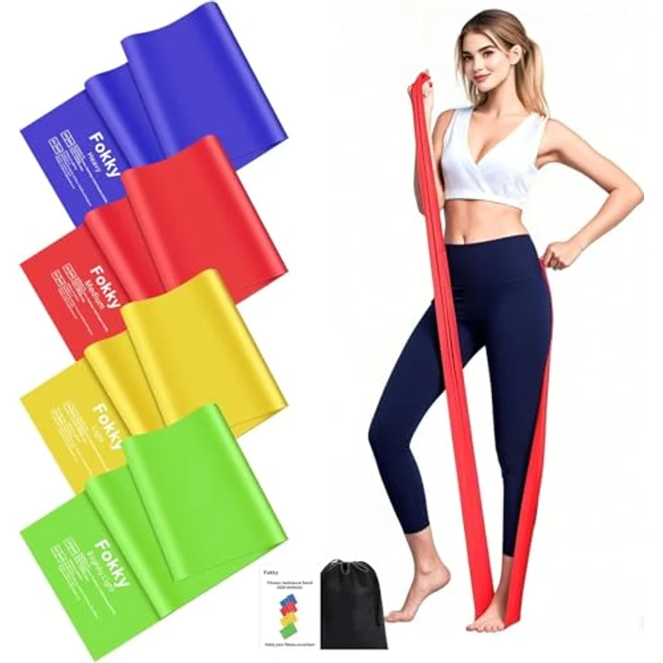 Fokky Fitnessbänder 4er-Set, 2M Resistance Bands mit 4 Widerstandsstufen (Grün, Gelb, Rot, Blau), Gummiband für Muskelaufbau, Yoga und Pilates für Männer und Frauen – Bild 1