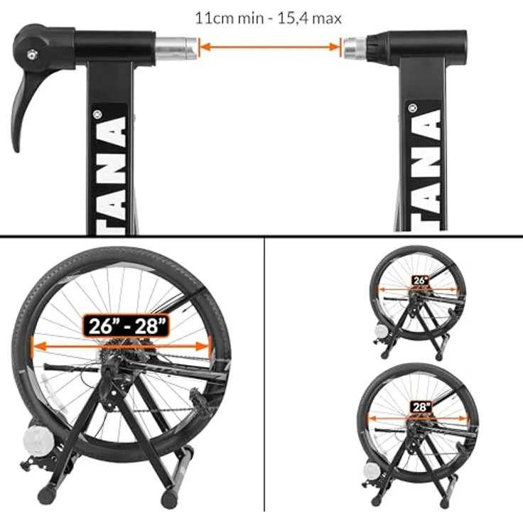 Sportana Rollentrainer Galibier, 6 Gänge Magnet-Fahrradtrainer, klappbar, Stahl, bis 150kg, schwarz – Bild 4