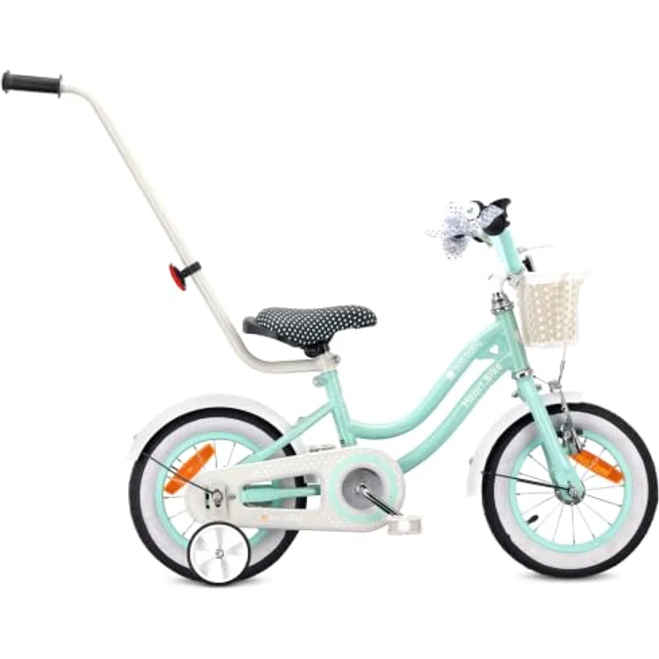 Sun Baby Kinderfahrrad Heart Bike, 12 Zoll mit Zusatzrädern und Schubstange, Türkis – Bild 1