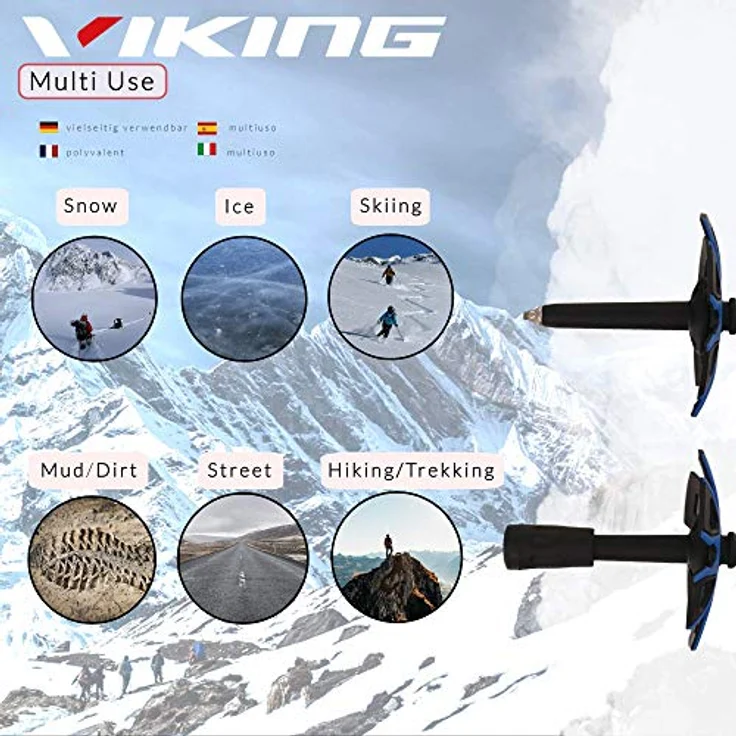 VIKING Vario Tour Trekkingstöcke, leichte Karbon Teleskopstöcke für Skitouren und Trekking, verstellbar 65-135 cm, Grau, Fast-Lock System – Bild 4