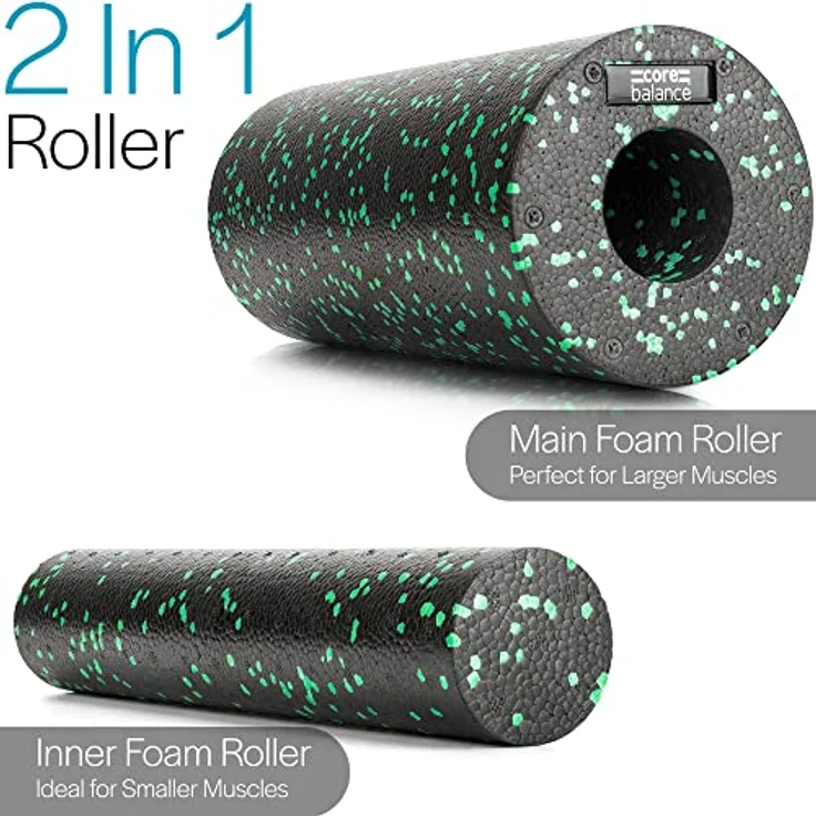 Core Balance 2 in 1 Faszienrolle mit herausnehmbarem Kern, EPP Schaumstoff zur Tiefengewebemassage, 33 x 15 cm & 33 x 6 cm, schwarz/blau/aquamarin – Bild 2